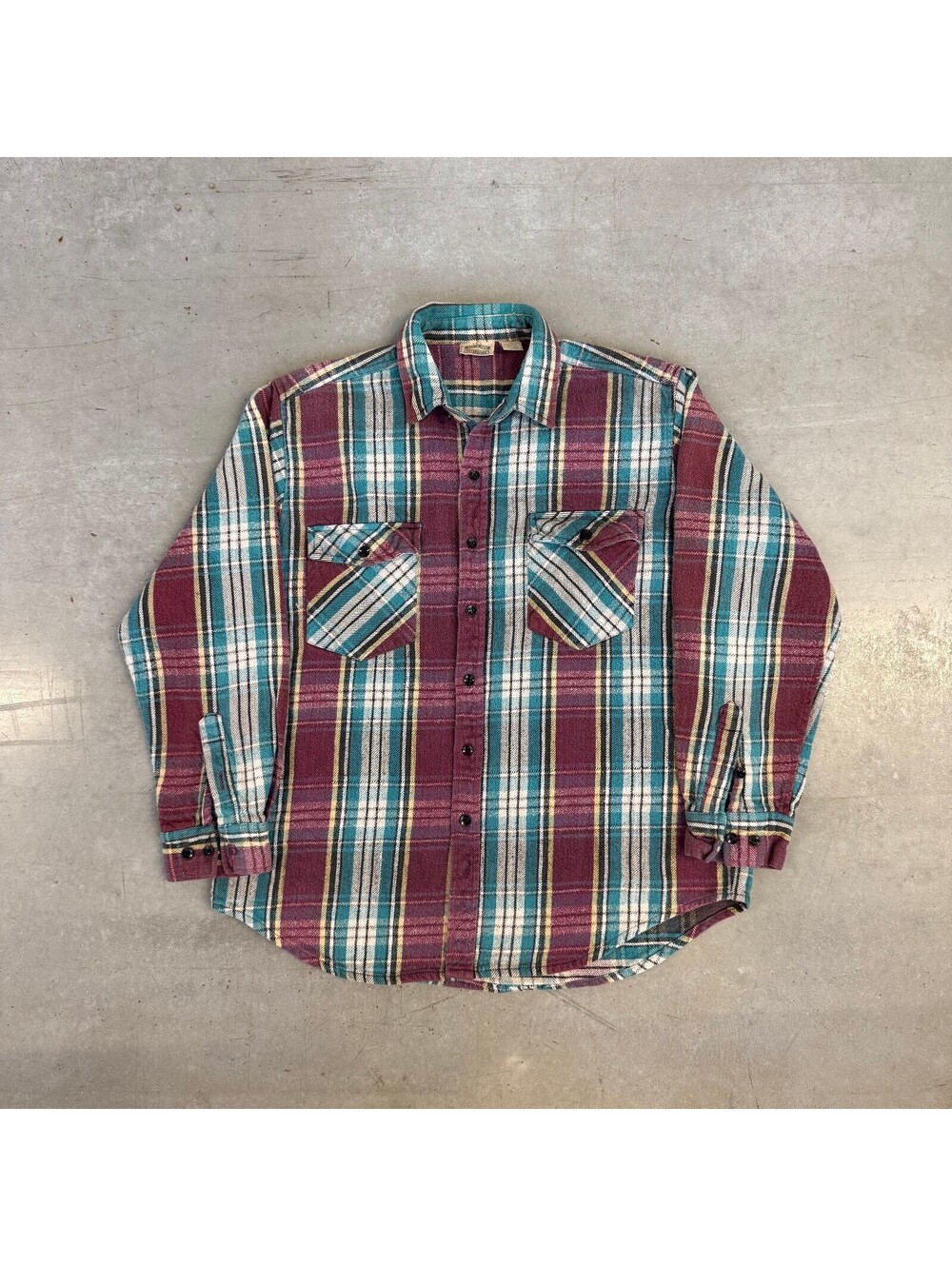 Vintage 90s Five Brother Plaid Fleece Flannel Button Up Longsleeve Shirt Large